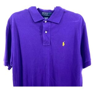 Polo Ralph Lauren Deep Purple Pique Polo Shirt  Mens M Yellow Pony Preppy EUC